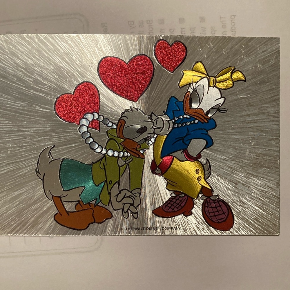 Donald Duck and Daisy Silver Shimmery Walt Disney postcard